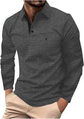 Men's Polo Shirts Long Sleeve 2024 Casual Polo T-Shirts Color Block Slim Fit Golf Polo Shirt with Pocket
