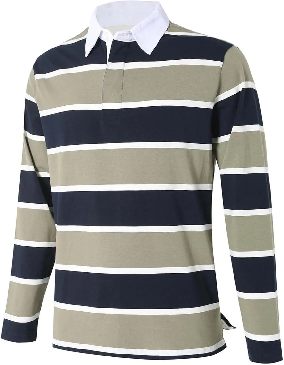 Mens Polo Shirts Striped Cotton Moisture Wicking Classic Collared Casual Golf Shirts for Men