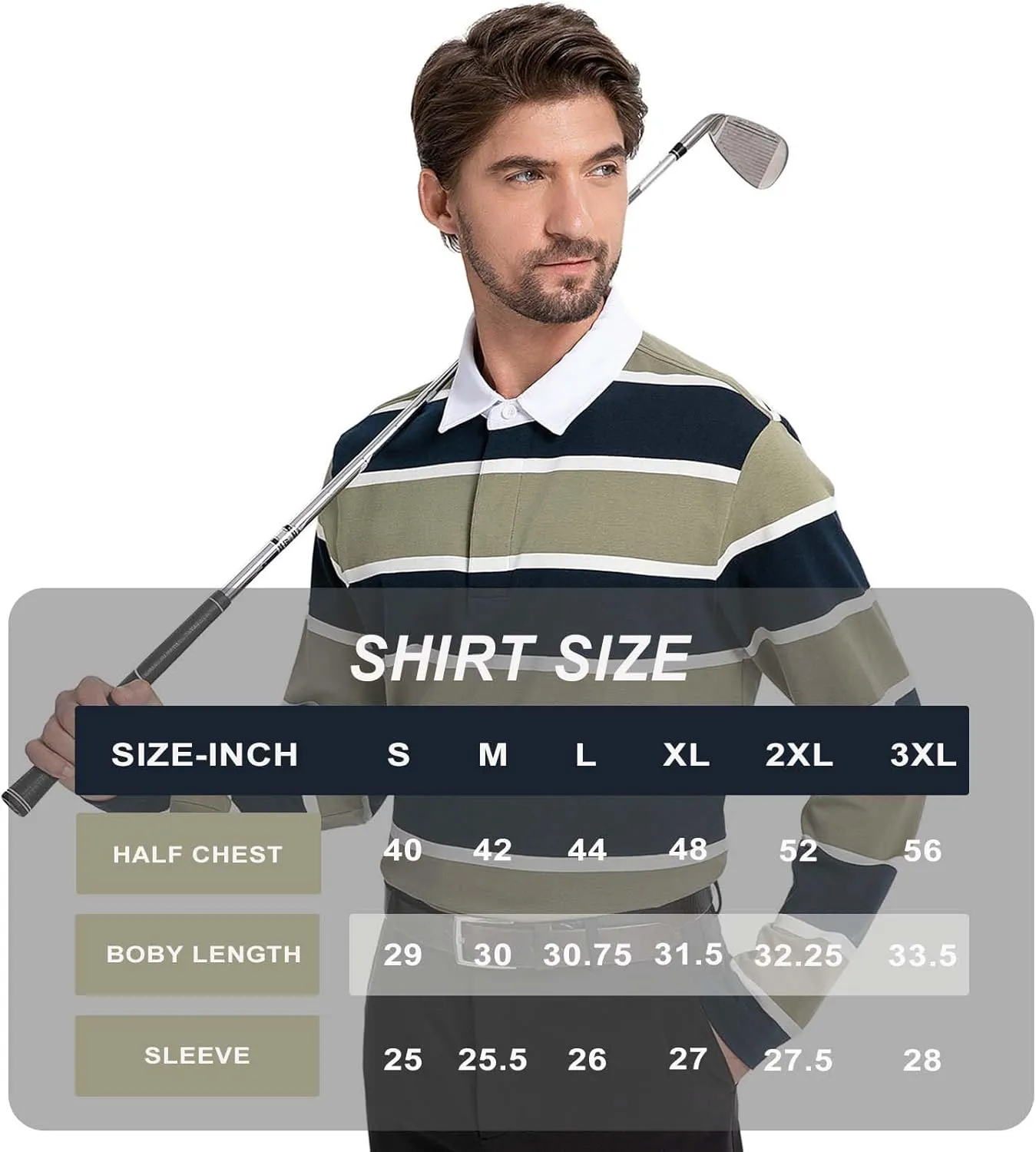 Mens Polo Shirts Striped Cotton Moisture Wicking Classic Collared Casual Golf Shirts for Men