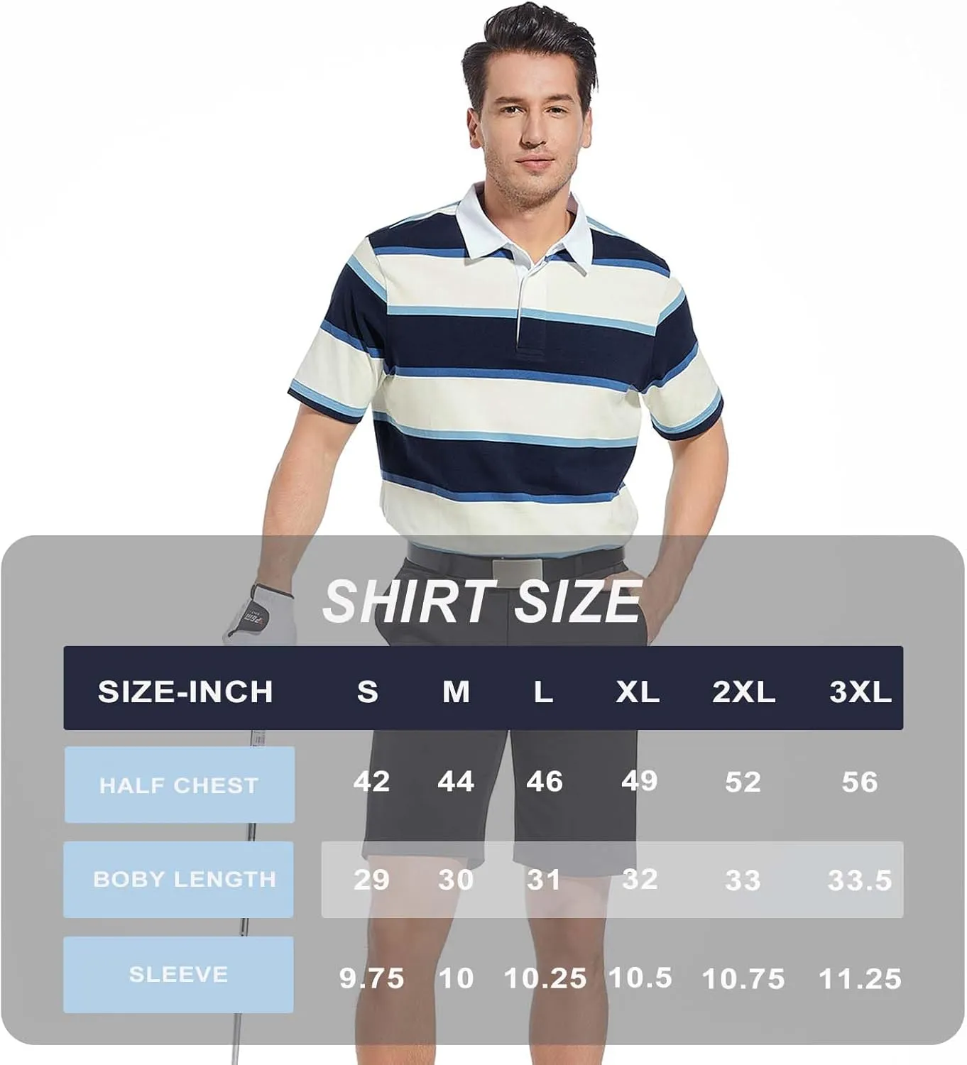 Mens Polo Shirts Striped Cotton Moisture Wicking Classic Collared Casual Golf Shirts for Men