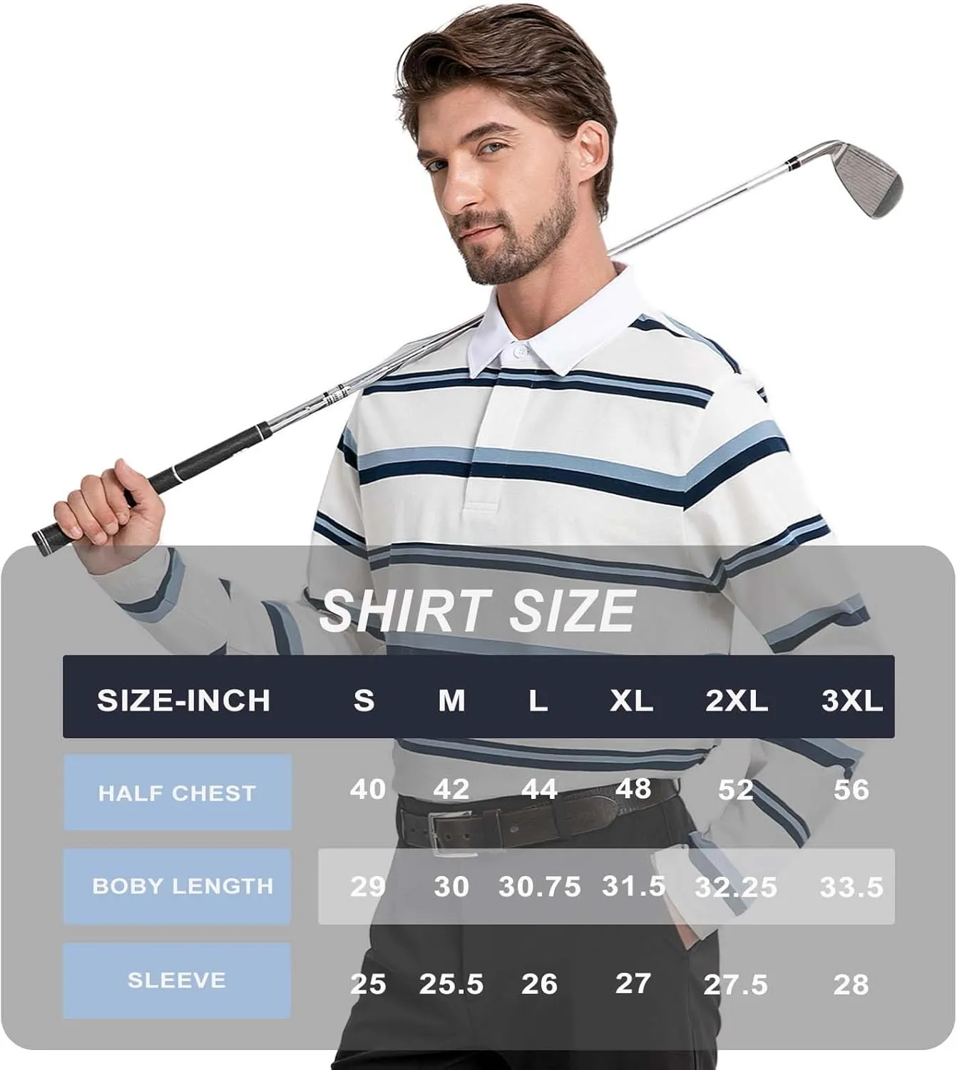 Mens Polo Shirts Striped Cotton Moisture Wicking Classic Collared Casual Golf Shirts for Men