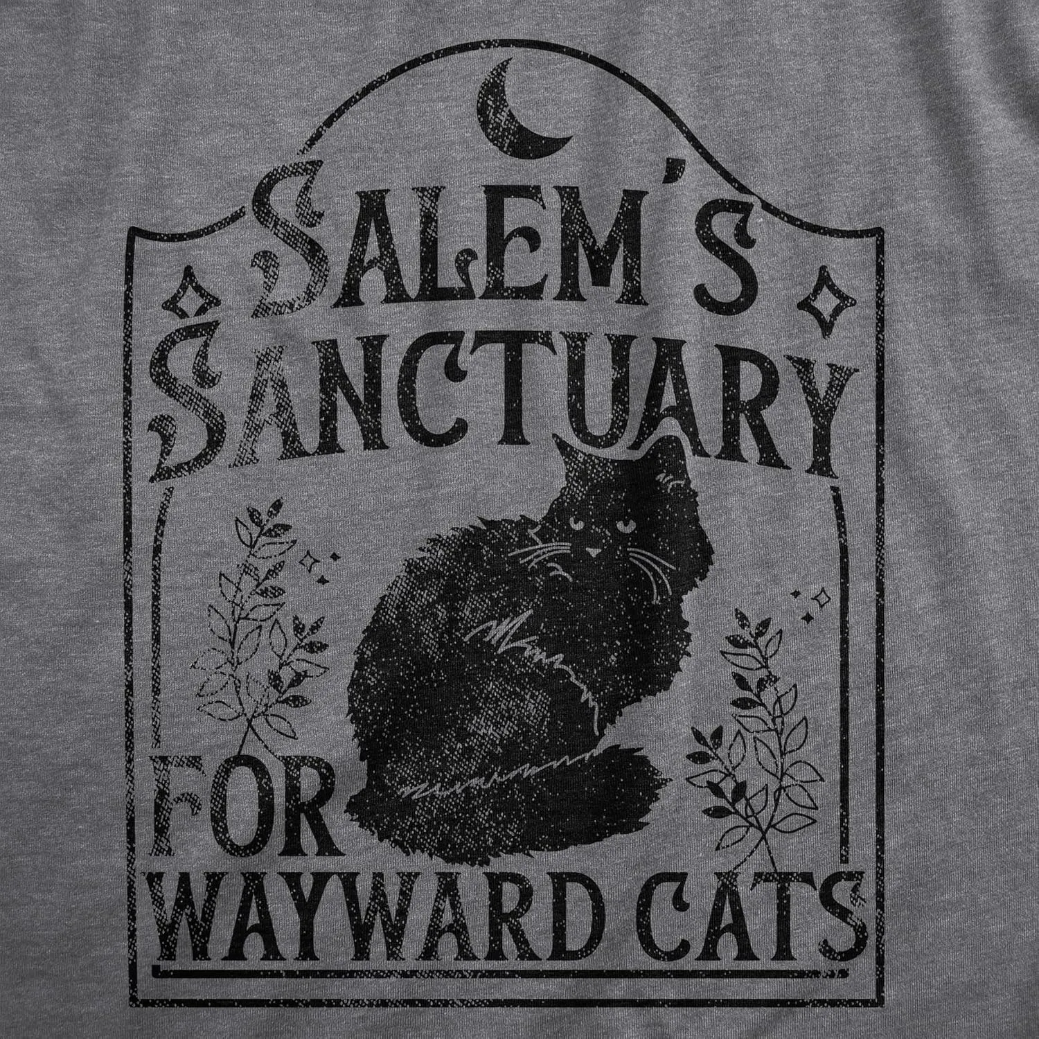 Mens Salems Sanctuary for Wayward Cats T Shirt Funny Spooky Halloween Kitten Lovers Tee for Guys