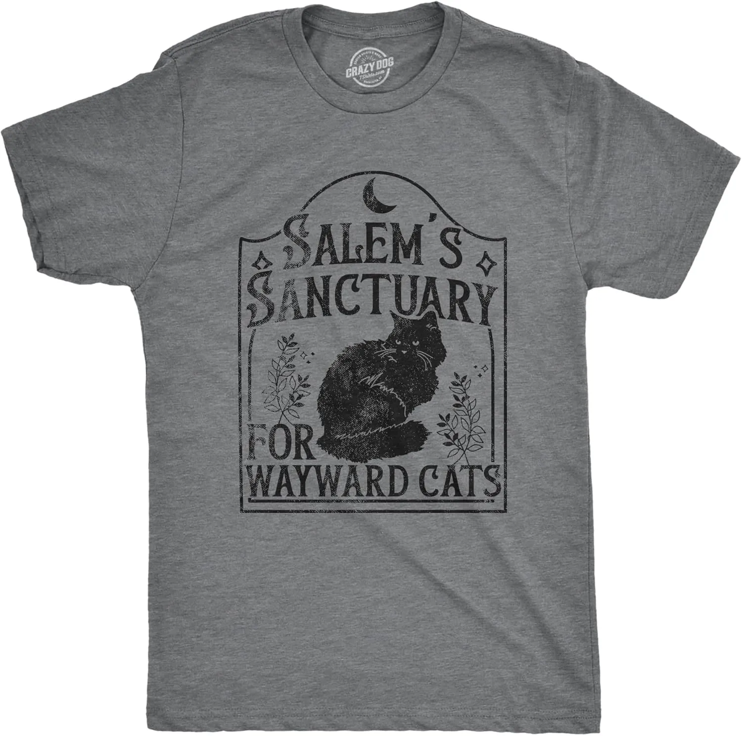 Mens Salems Sanctuary for Wayward Cats T Shirt Funny Spooky Halloween Kitten Lovers Tee for Guys