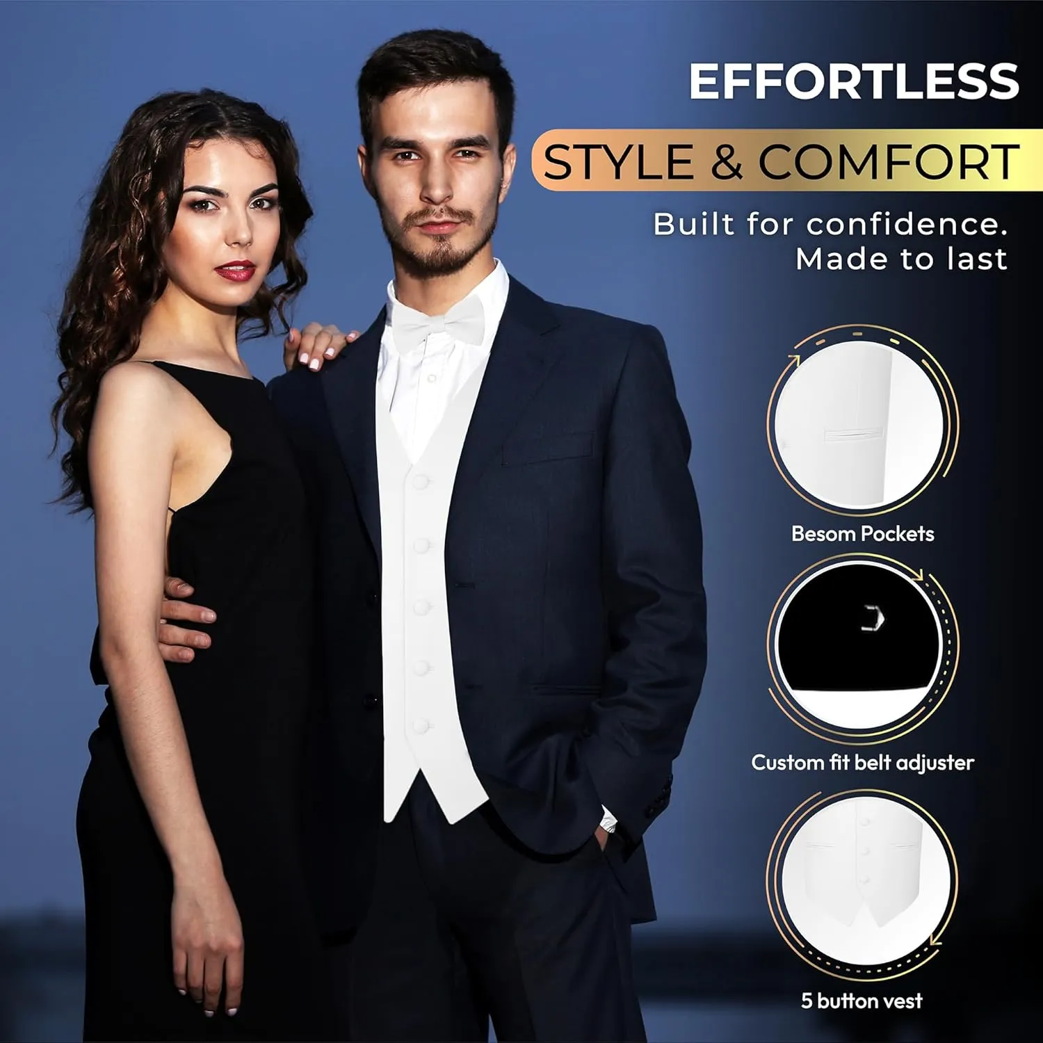 Men's Solid Formal Waistcoat Tuxedo Dress Vest Bow Tie Set for Suit or Tuxedo