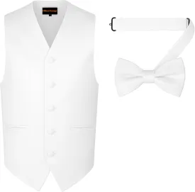 Men's Solid Formal Waistcoat Tuxedo Dress Vest Bow Tie Set for Suit or Tuxedo