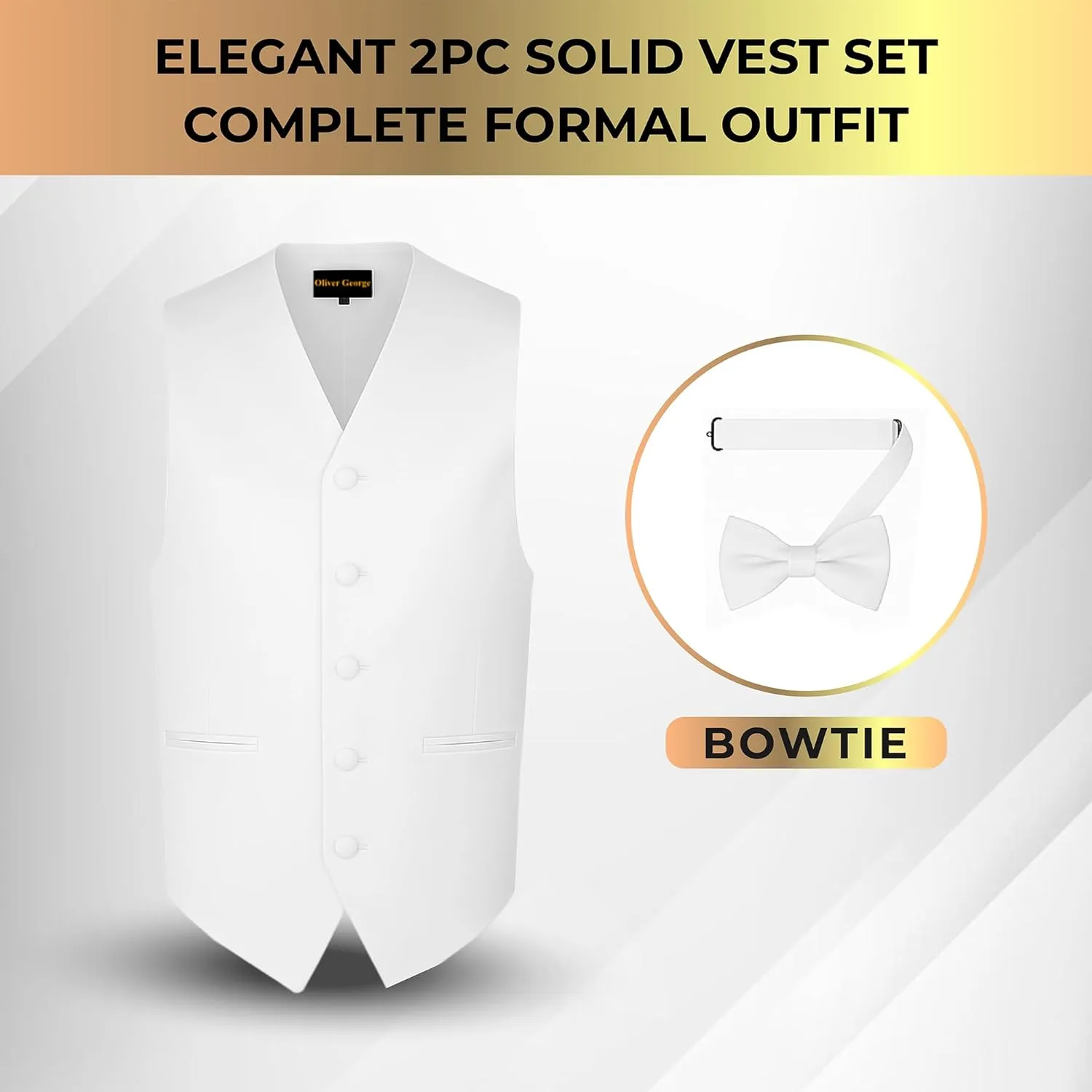 Men's Solid Formal Waistcoat Tuxedo Dress Vest Bow Tie Set for Suit or Tuxedo