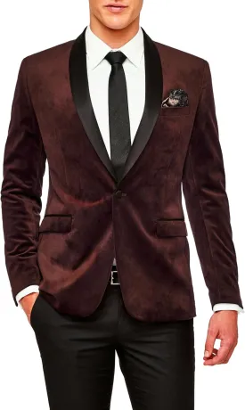 Men's Velvet Blazer Slim fit Tuxedo Suit Jacket One Button Shawl Lapel Prom Jacket Wedding Dinner Blazer
