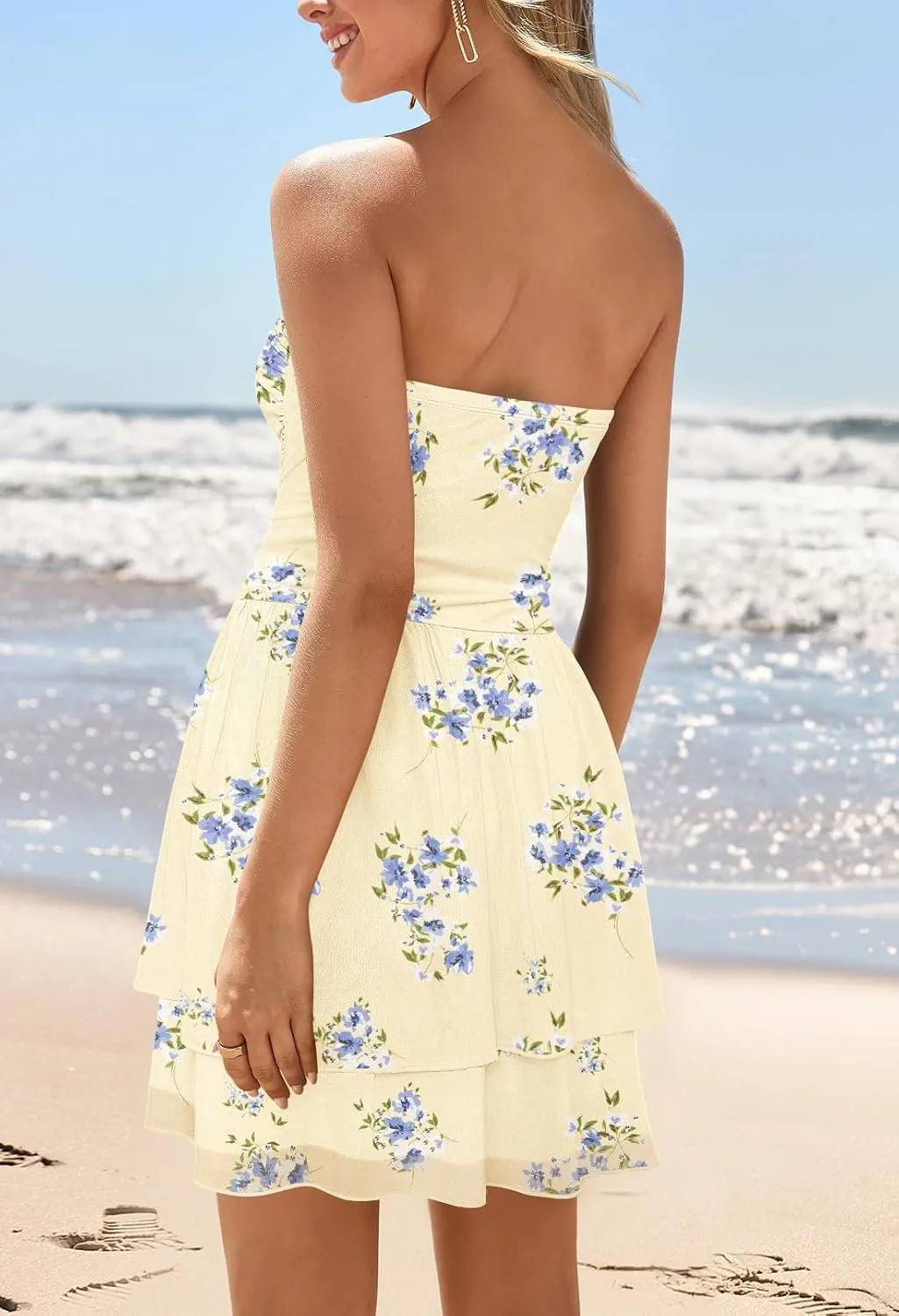 MEROKEETY Women's Summer Floral Strapless Tube Dress Boho Off Shoulder Ruffle Tiered Mini Sundress