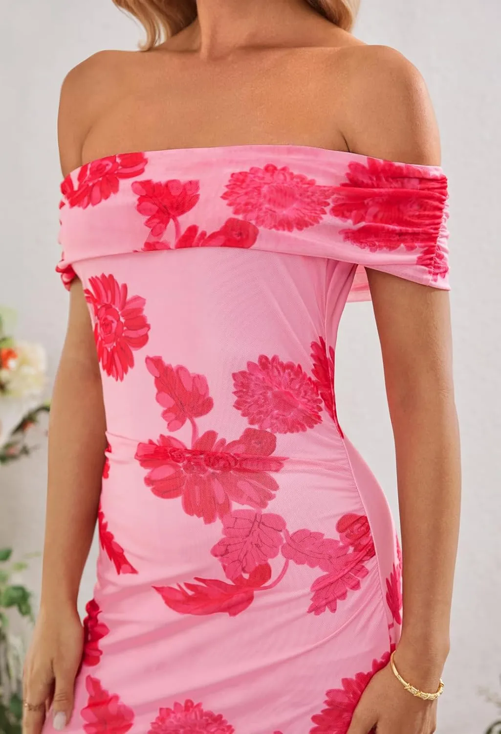 MEROKEETY Women's Summer Off Shoulder Floral Maxi Dress 2025 Formal Wedding Guest Cocktail Bodycon Dresses