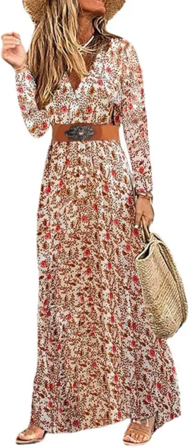 MessBebe Maxi Dress Short Sleeve V Neck High Waist Flowy Wrap Sun Wedding Guest Long Dresses for Women