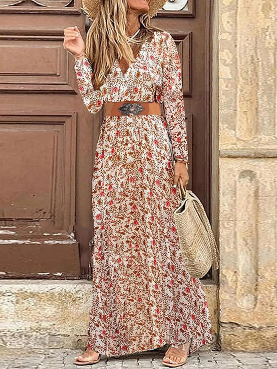 MessBebe Maxi Dress Short Sleeve V Neck High Waist Flowy Wrap Sun Wedding Guest Long Dresses for Women
