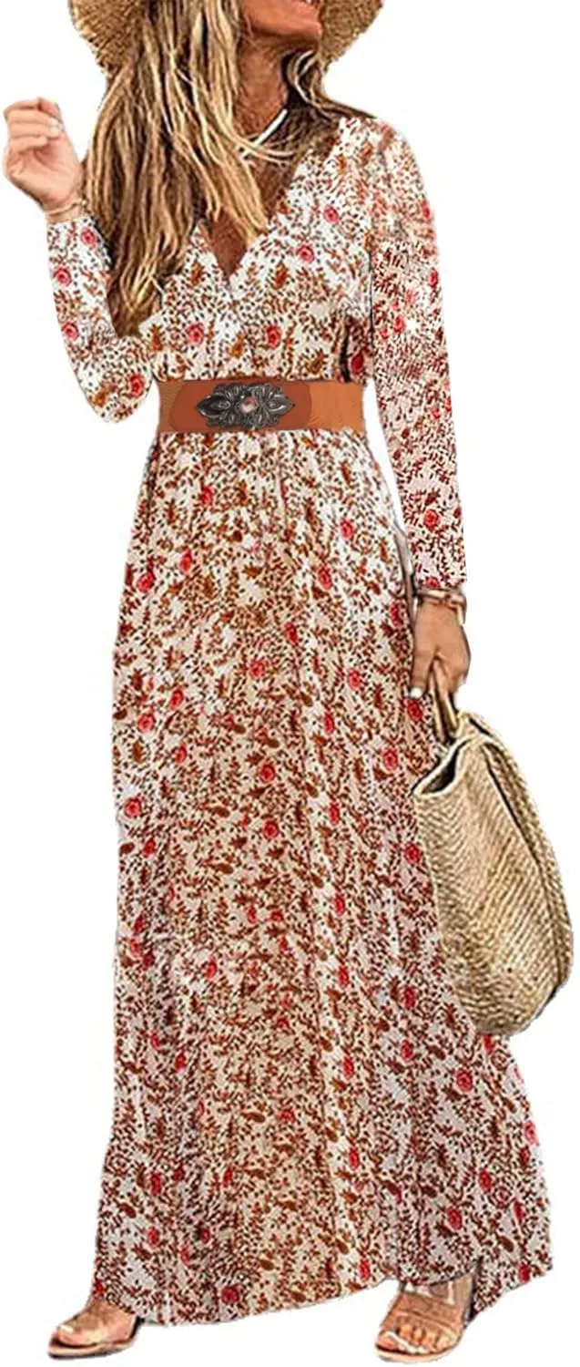 MessBebe Maxi Dress Short Sleeve V Neck High Waist Flowy Wrap Sun Wedding Guest Long Dresses for Women