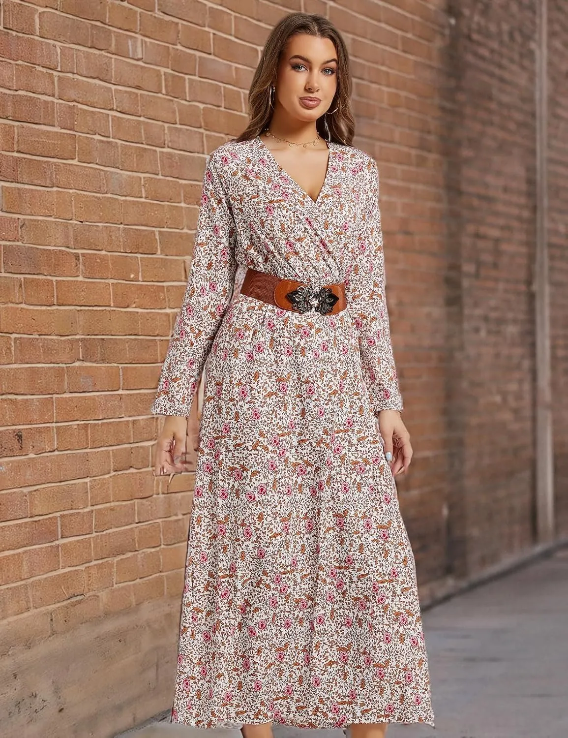 MessBebe Maxi Dress Short Sleeve V Neck High Waist Flowy Wrap Sun Wedding Guest Long Dresses for Women