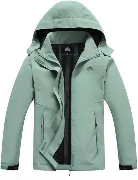 MOERDENG Women's Waterproof Rain Jacket Lightweight Raincoat Hooded Hiking Jacket Softshell Windbreaker