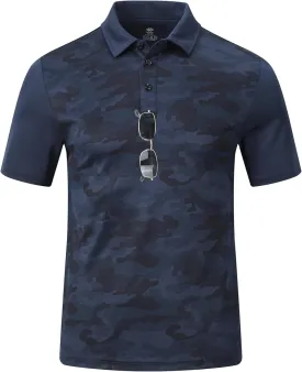 MoFiz Men's Athletic Polo Shirts Lightweight Quick Dry Fit Polo Golf Summer Camo/Stripe T-Shirts for Mens