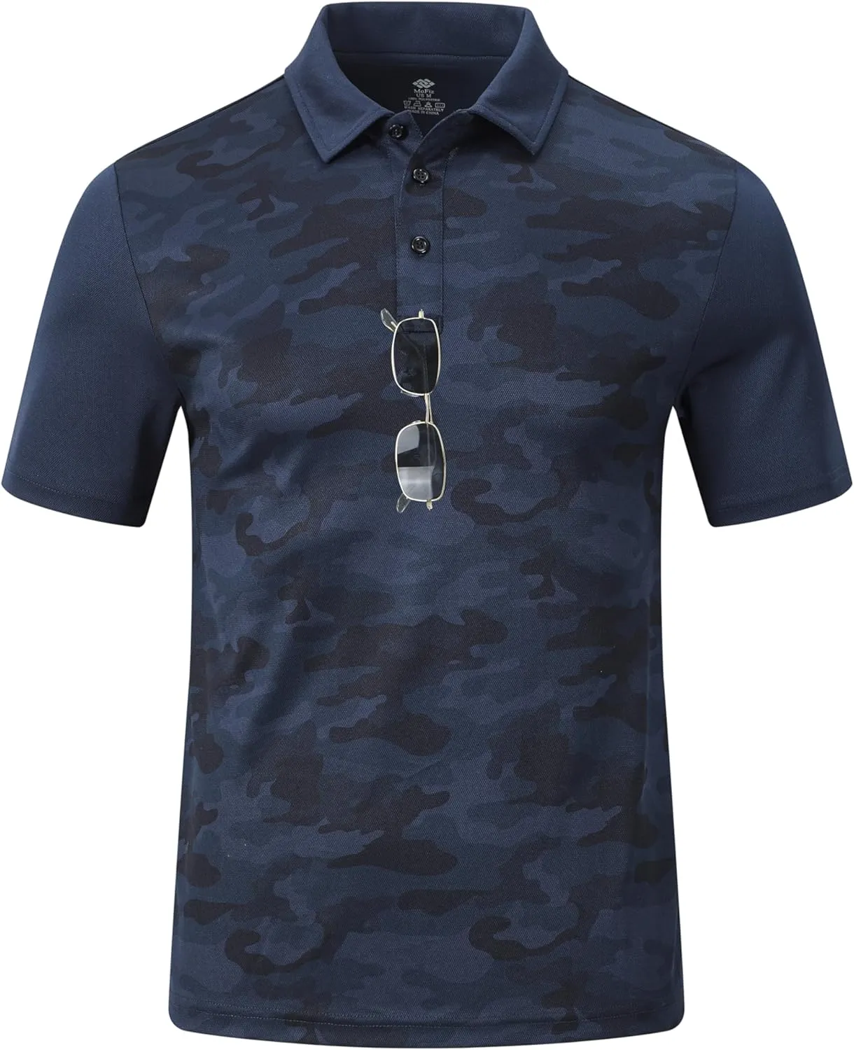 MoFiz Men's Athletic Polo Shirts Lightweight Quick Dry Fit Polo Golf Summer Camo/Stripe T-Shirts for Mens