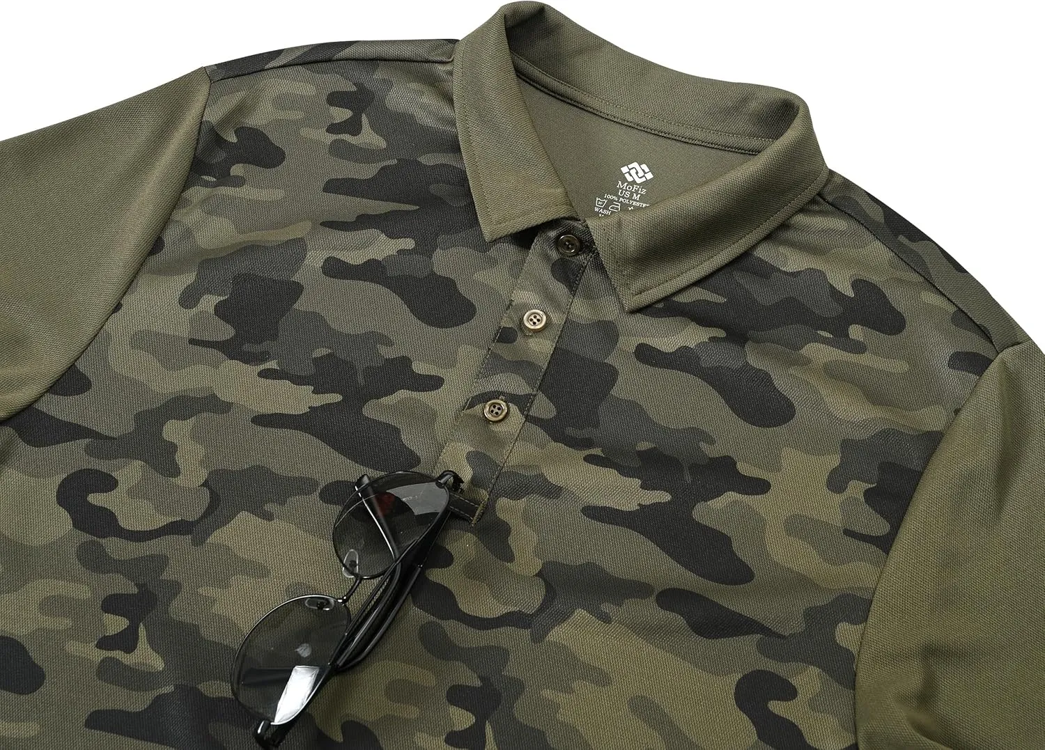 MoFiz Men's Athletic Polo Shirts Lightweight Quick Dry Fit Polo Golf Summer Camo/Stripe T-Shirts for Mens