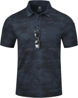 MoFiz Men's Camo Polo Golf Shirt Hiking Dry Fit Short Sleeve T-Shirts Pique Collared Polo Jersey