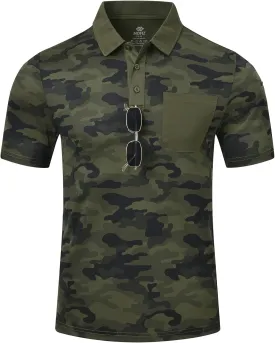 MoFiz Men's Camo Polo Golf Shirt Hiking Dry Fit Short Sleeve T-Shirts Pique Collared Polo Jersey