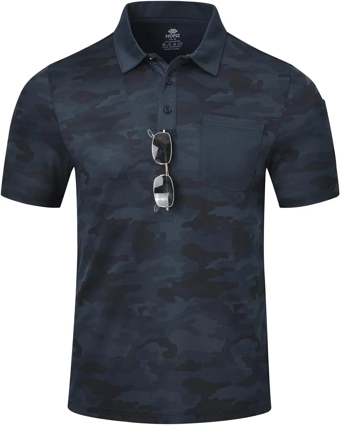MoFiz Men's Camo Polo Golf Shirt Hiking Dry Fit Short Sleeve T-Shirts Pique Collared Polo Jersey