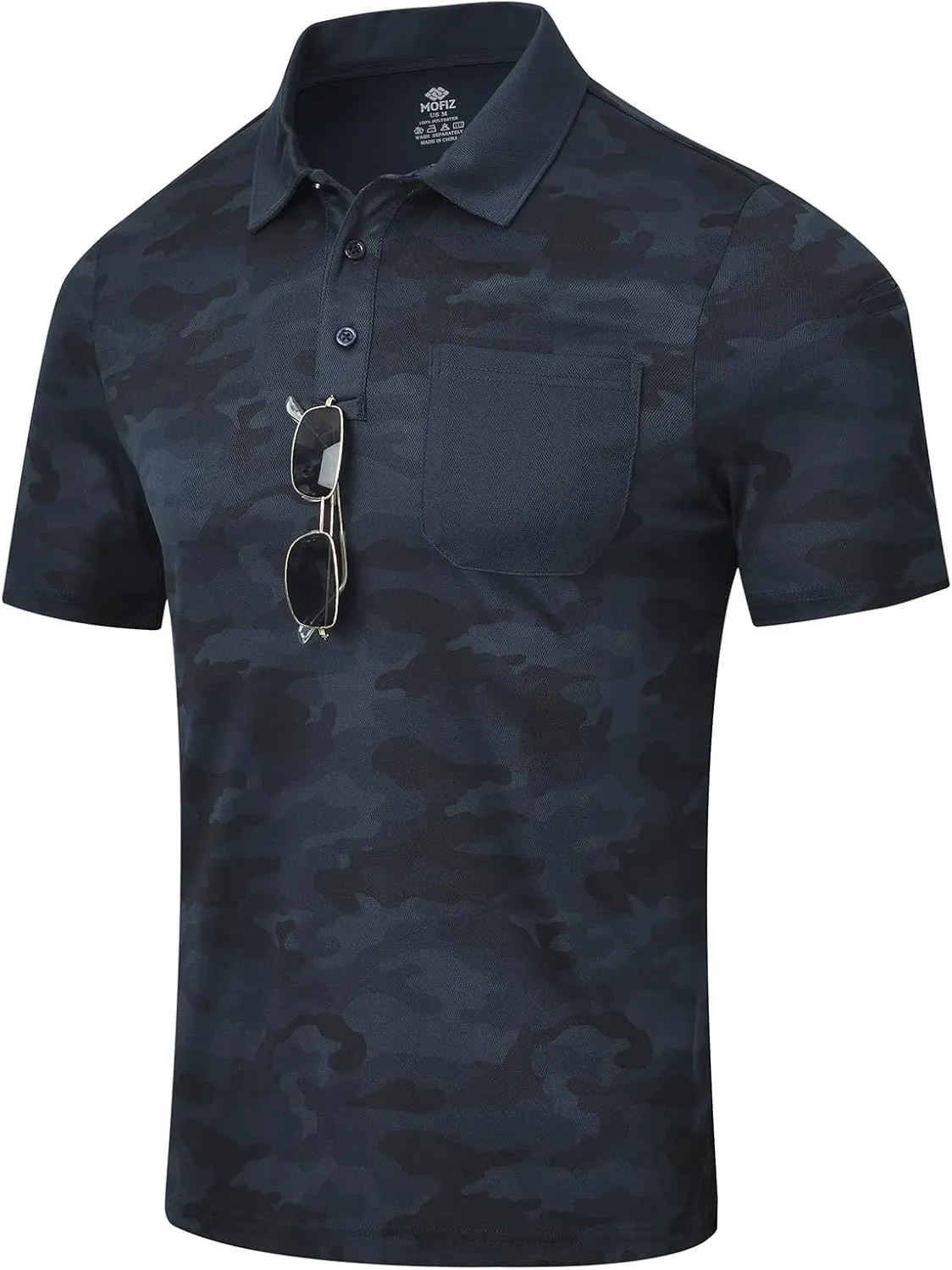 MoFiz Men's Camo Polo Golf Shirt Hiking Dry Fit Short Sleeve T-Shirts Pique Collared Polo Jersey