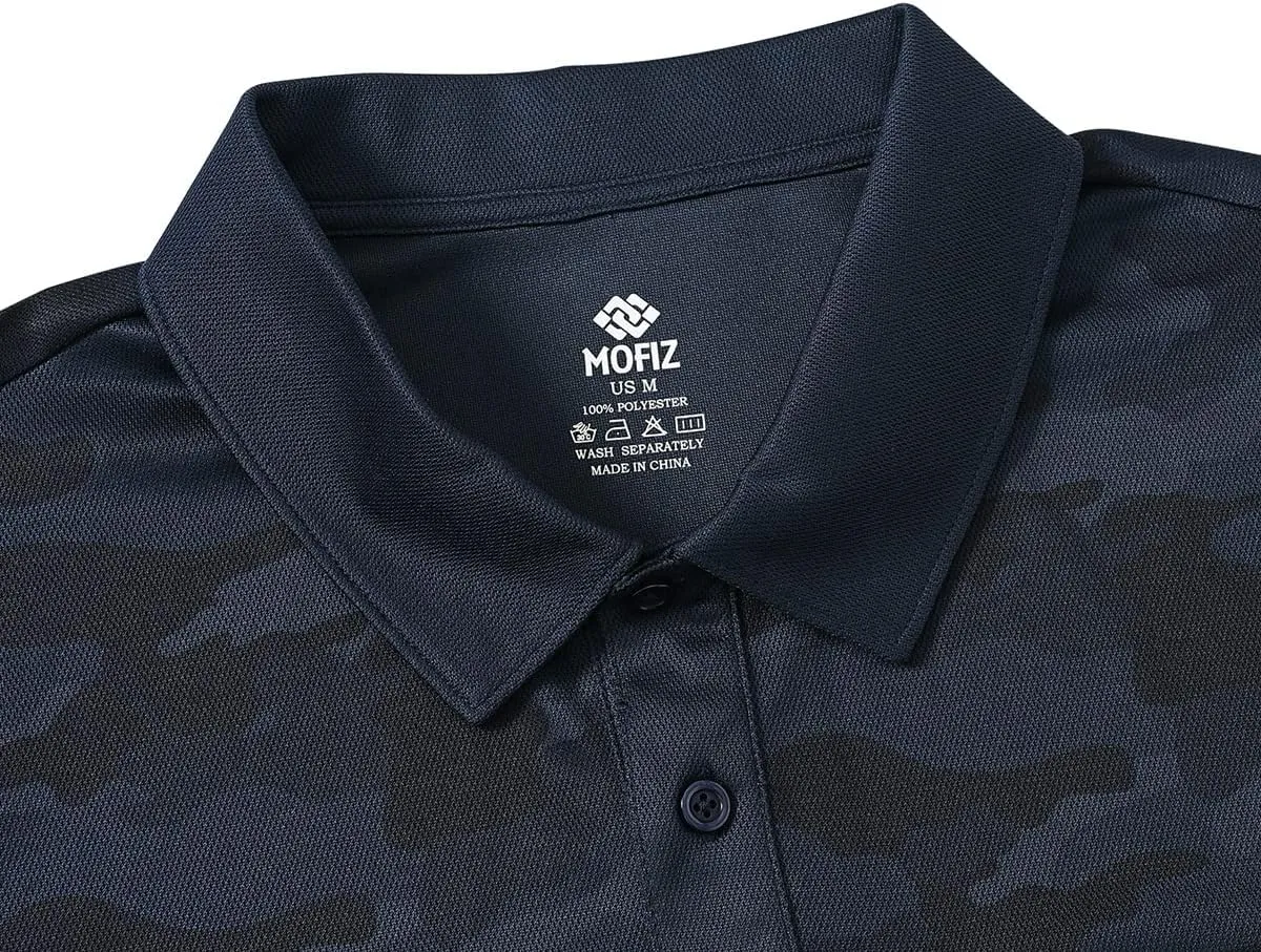 MoFiz Men's Camo Polo Golf Shirt Hiking Dry Fit Short Sleeve T-Shirts Pique Collared Polo Jersey