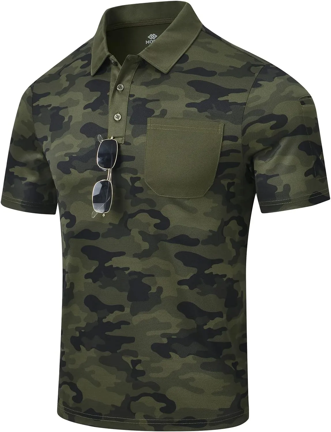MoFiz Men's Camo Polo Golf Shirt Hiking Dry Fit Short Sleeve T-Shirts Pique Collared Polo Jersey