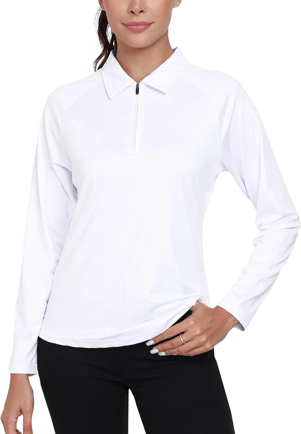 MoFiz Women's Long Sleeve Golf Polo Shirt 1/4 Zip UPF 50  Sun Protection Quick Dry Workout Hiking Athletic Shirts