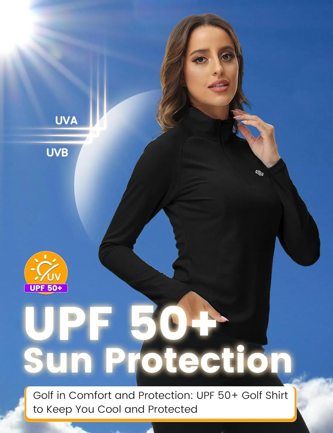 MoFiz Women's Long Sleeve Golf Polo Shirt 1/4 Zip UPF 50  Sun Protection Quick Dry Workout Hiking Athletic Shirts