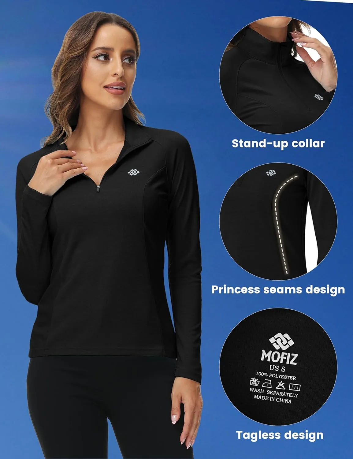 MoFiz Women's Long Sleeve Golf Polo Shirt 1/4 Zip UPF 50  Sun Protection Quick Dry Workout Hiking Athletic Shirts