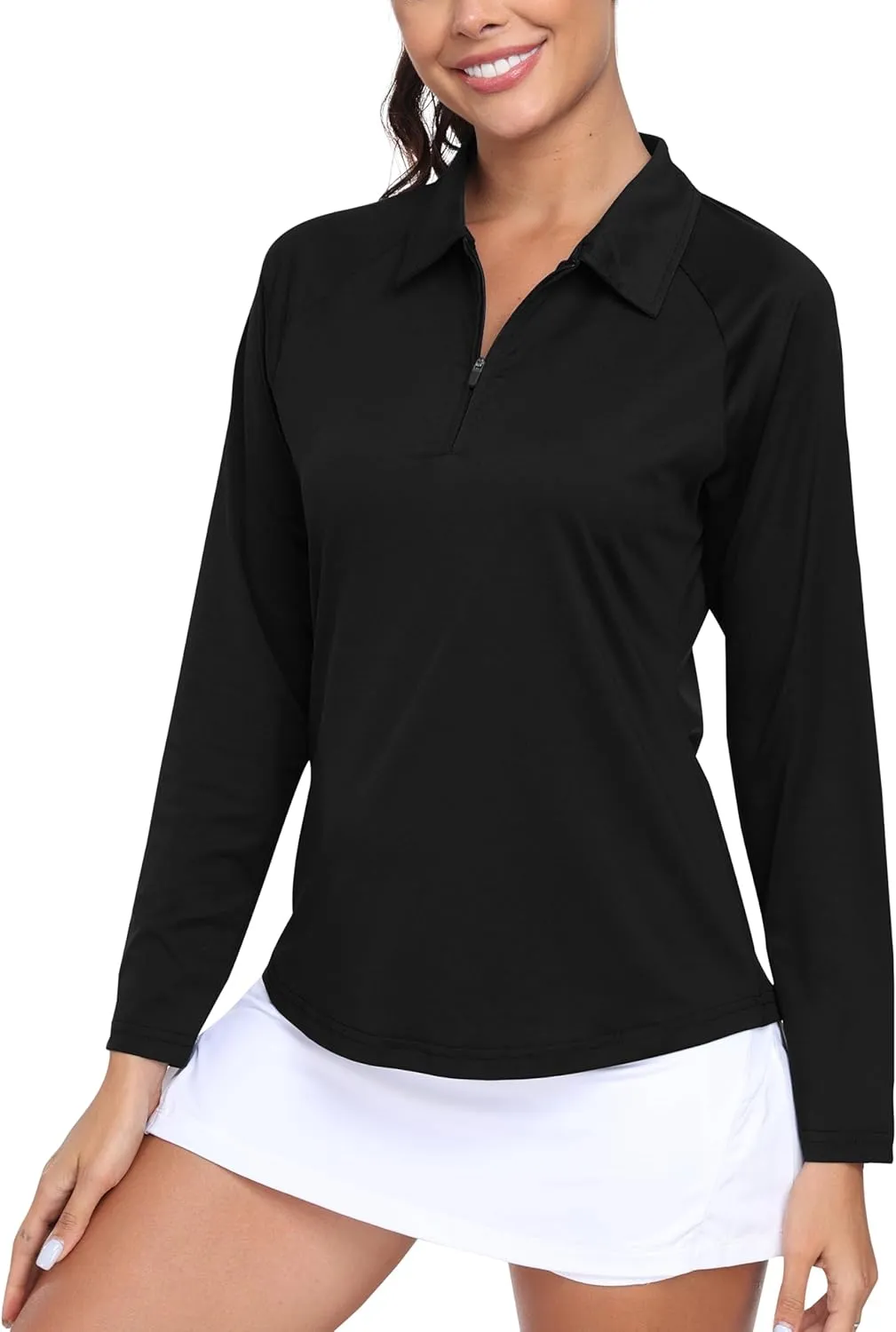MoFiz Women's Long Sleeve Golf Polo Shirt 1/4 Zip UPF 50  Sun Protection Quick Dry Workout Hiking Athletic Shirts
