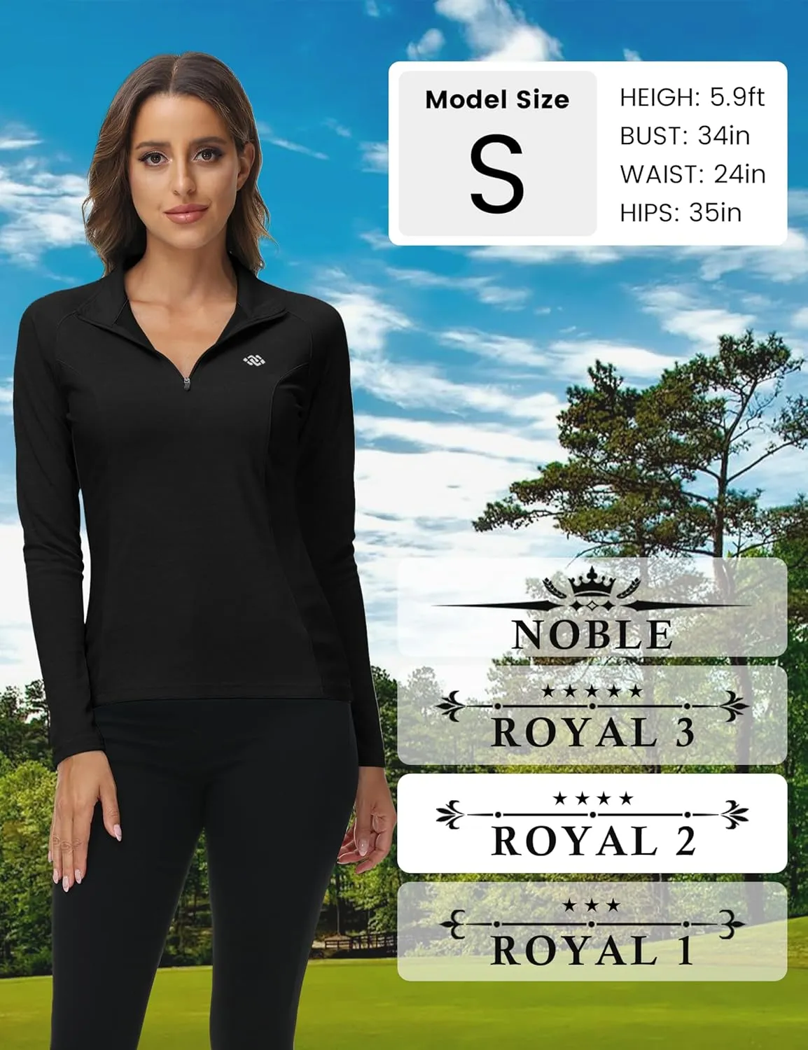 MoFiz Women's Long Sleeve Golf Polo Shirt 1/4 Zip UPF 50  Sun Protection Quick Dry Workout Hiking Athletic Shirts
