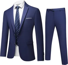 MOGU Men's 2 Piece Suit Solid Color Formal Dress Suits Slim Fit Tuxedo Set Jacket Pants with Tie