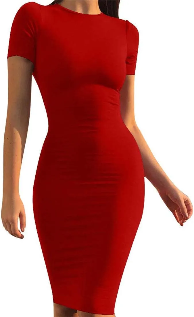 Mokoru Women's Casual Basic Pencil Dress Sexy Long Sleeve Bodycon Midi Club Dress
