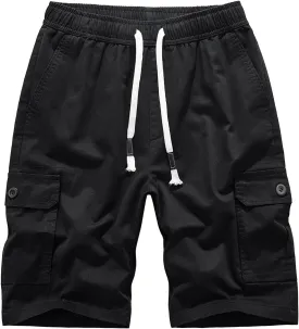 Msmsse Men's Cargo Shorts Elastic Waist Drawstring Summer Casual Cotton Work Athletic Shorts