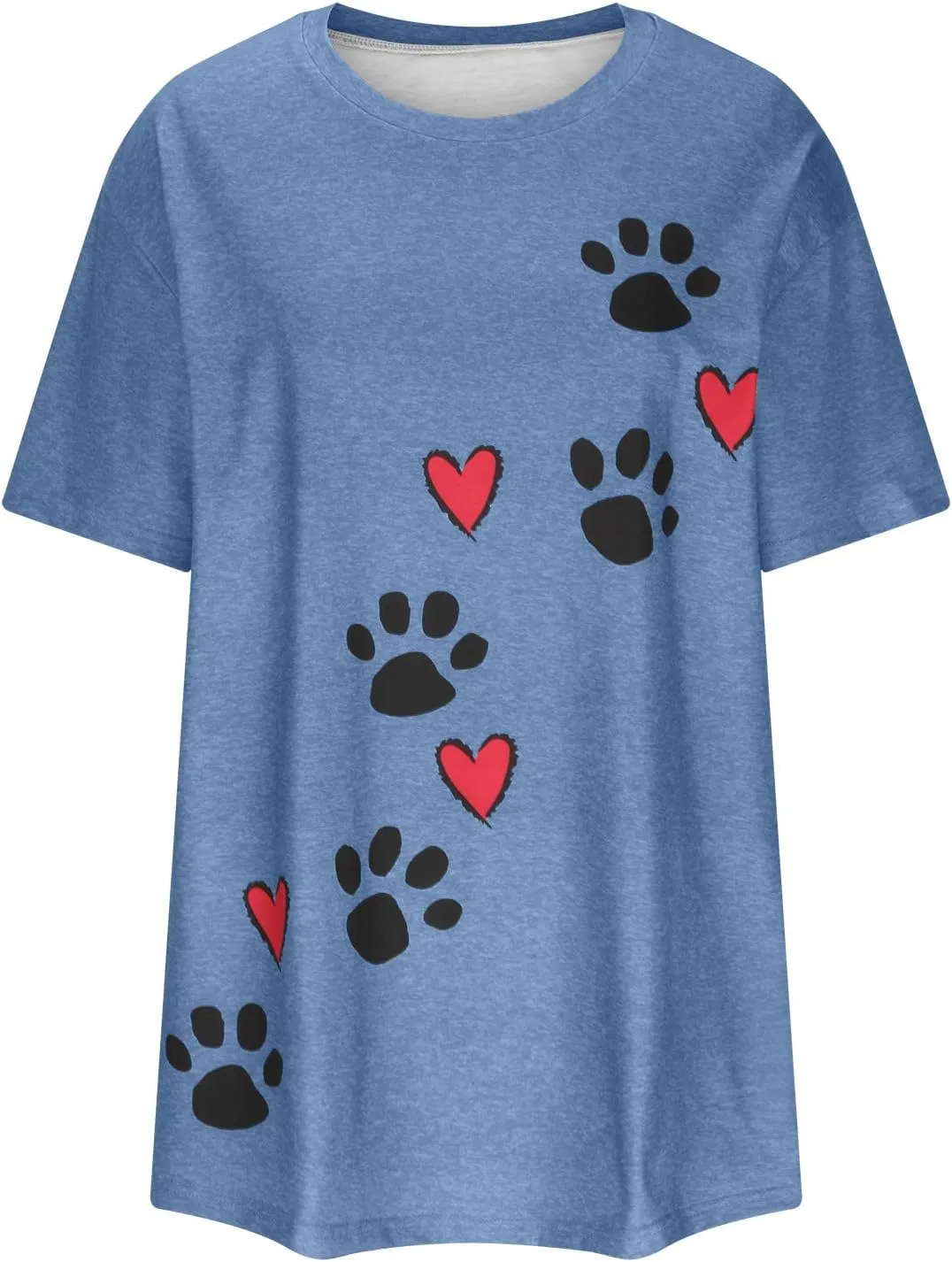 Mzkdieey Cute Dog Paw Print T-Shirts for Women Love Heart Short Sleeve Shirts Dog Lover Tee Dog Mom Tops Summer Casual Blouse