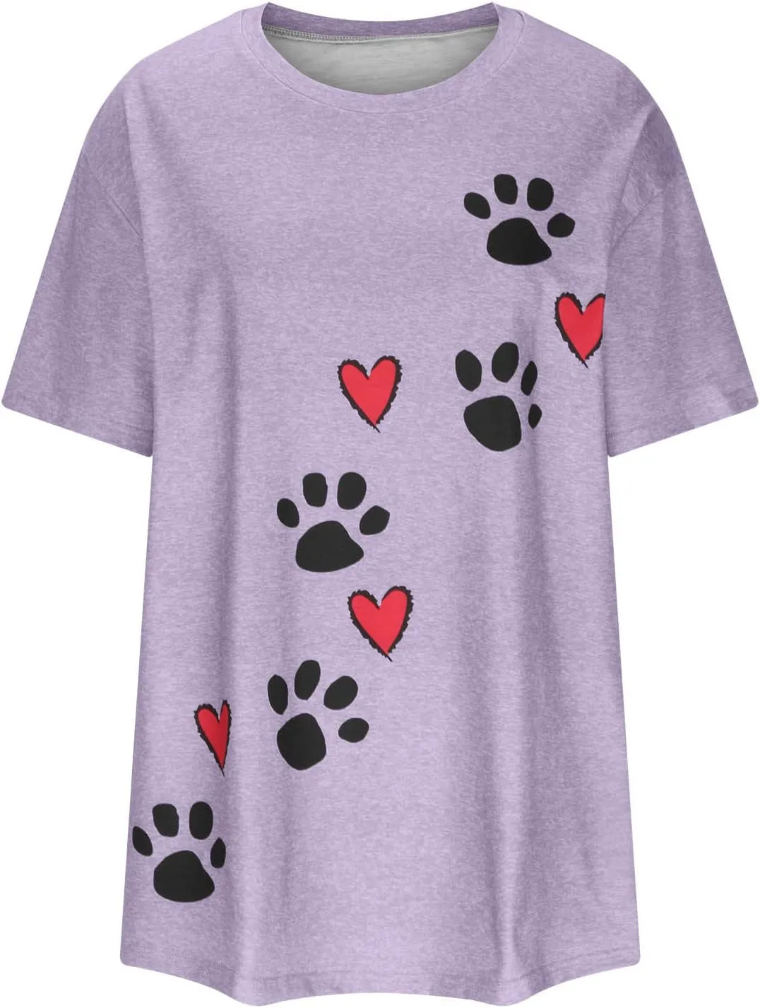 Mzkdieey Cute Dog Paw Print T-Shirts for Women Love Heart Short Sleeve Shirts Dog Lover Tee Dog Mom Tops Summer Casual Blouse