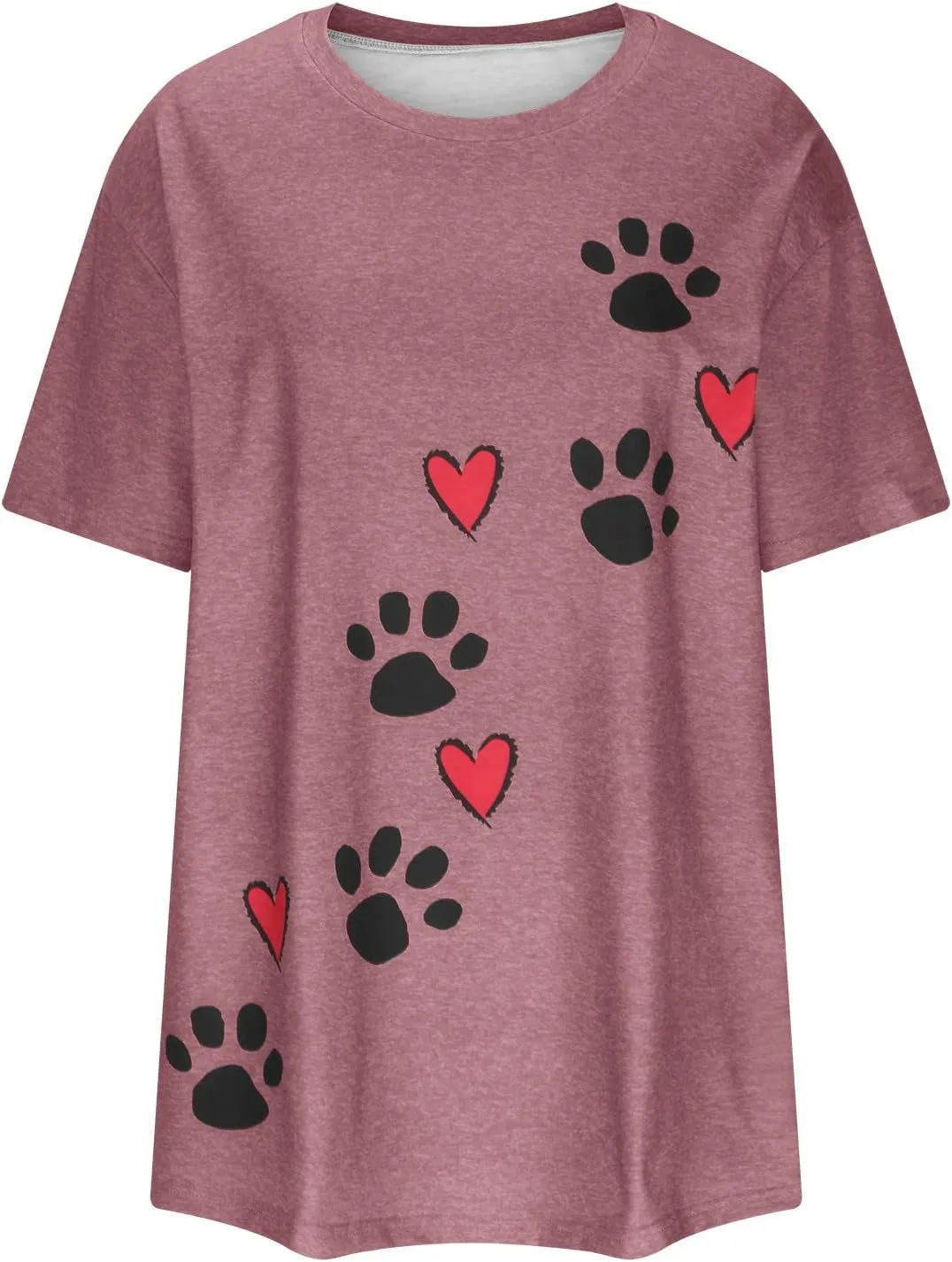 Mzkdieey Cute Dog Paw Print T-Shirts for Women Love Heart Short Sleeve Shirts Dog Lover Tee Dog Mom Tops Summer Casual Blouse