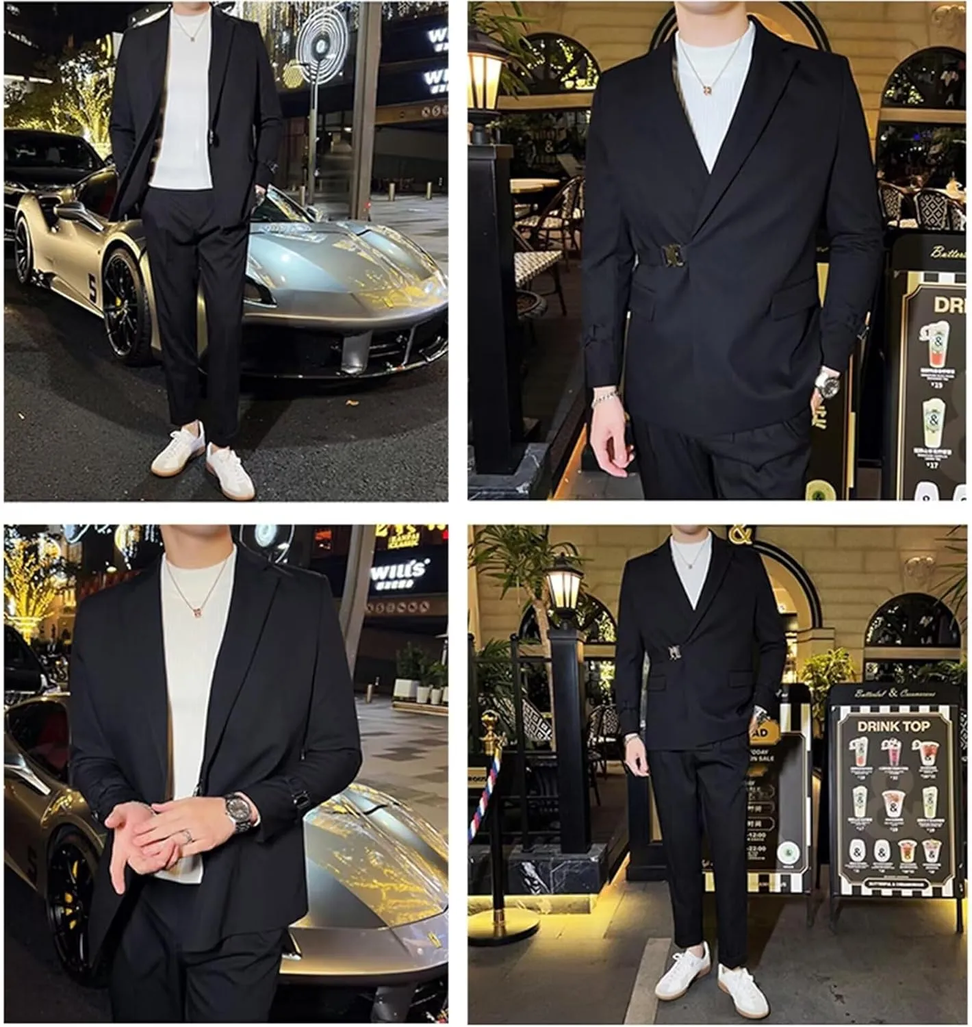 Netsky 2 Piece Slim Fit Suit Notch Lapel Formal Business Wedding Prom Groomsmen Tuxedo Suits for Men