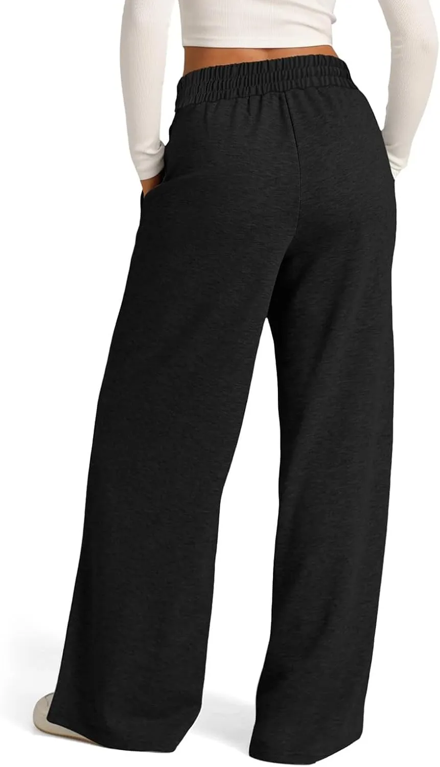 Oversized Wide Leg Sweatpants Women Elastic Drawstring Straight Leg Sweatpants Low Waisted Baggy Lounge Pants Pocket