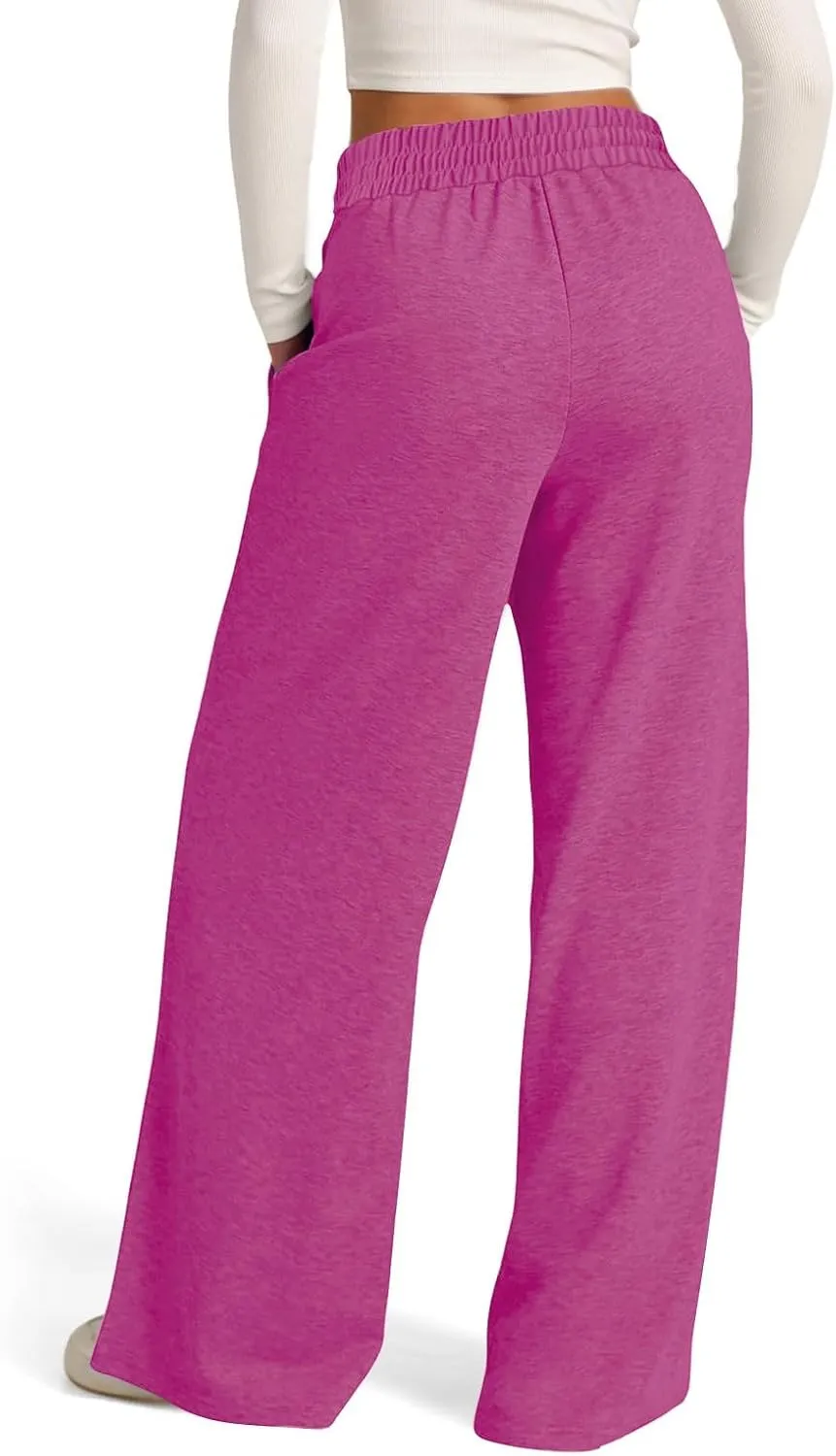 Oversized Wide Leg Sweatpants Women Elastic Drawstring Straight Leg Sweatpants Low Waisted Baggy Lounge Pants Pocket