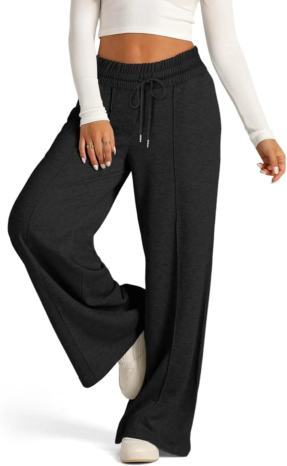 Oversized Wide Leg Sweatpants Women Elastic Drawstring Straight Leg Sweatpants Low Waisted Baggy Lounge Pants Pocket