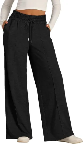 Oversized Wide Leg Sweatpants Women Elastic Drawstring Straight Leg Sweatpants Low Waisted Baggy Lounge Pants Pocket