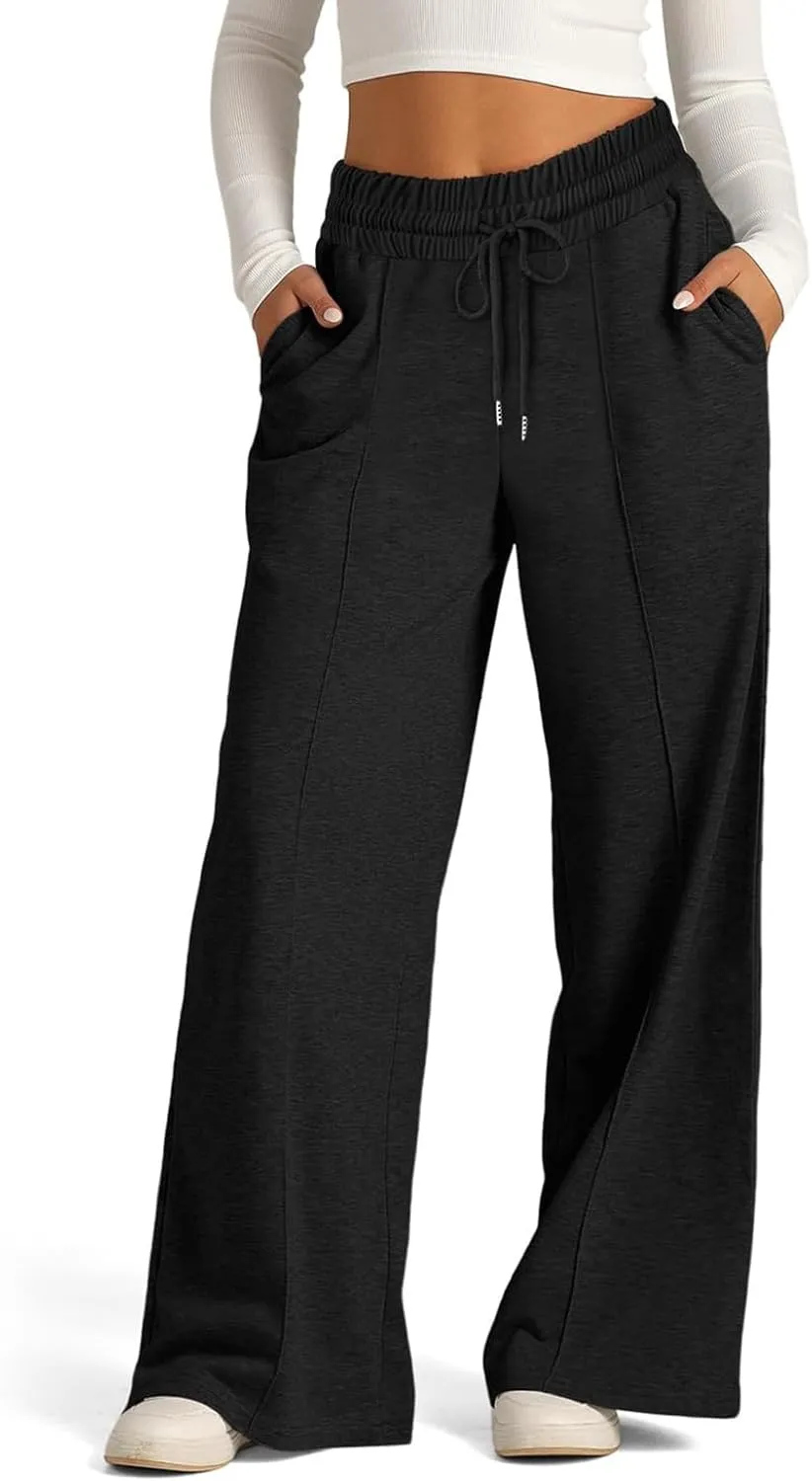 Oversized Wide Leg Sweatpants Women Elastic Drawstring Straight Leg Sweatpants Low Waisted Baggy Lounge Pants Pocket