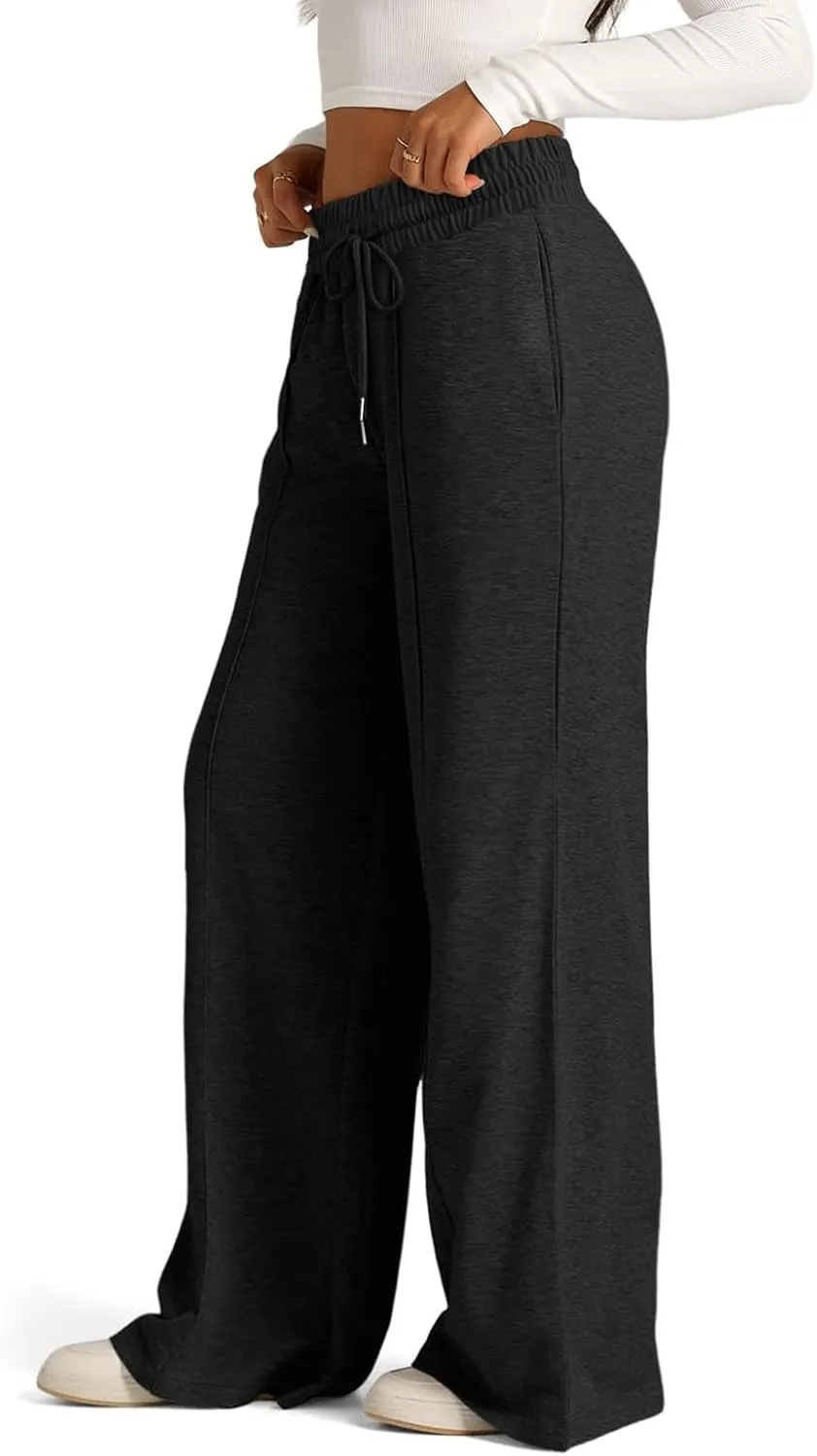 Oversized Wide Leg Sweatpants Women Elastic Drawstring Straight Leg Sweatpants Low Waisted Baggy Lounge Pants Pocket