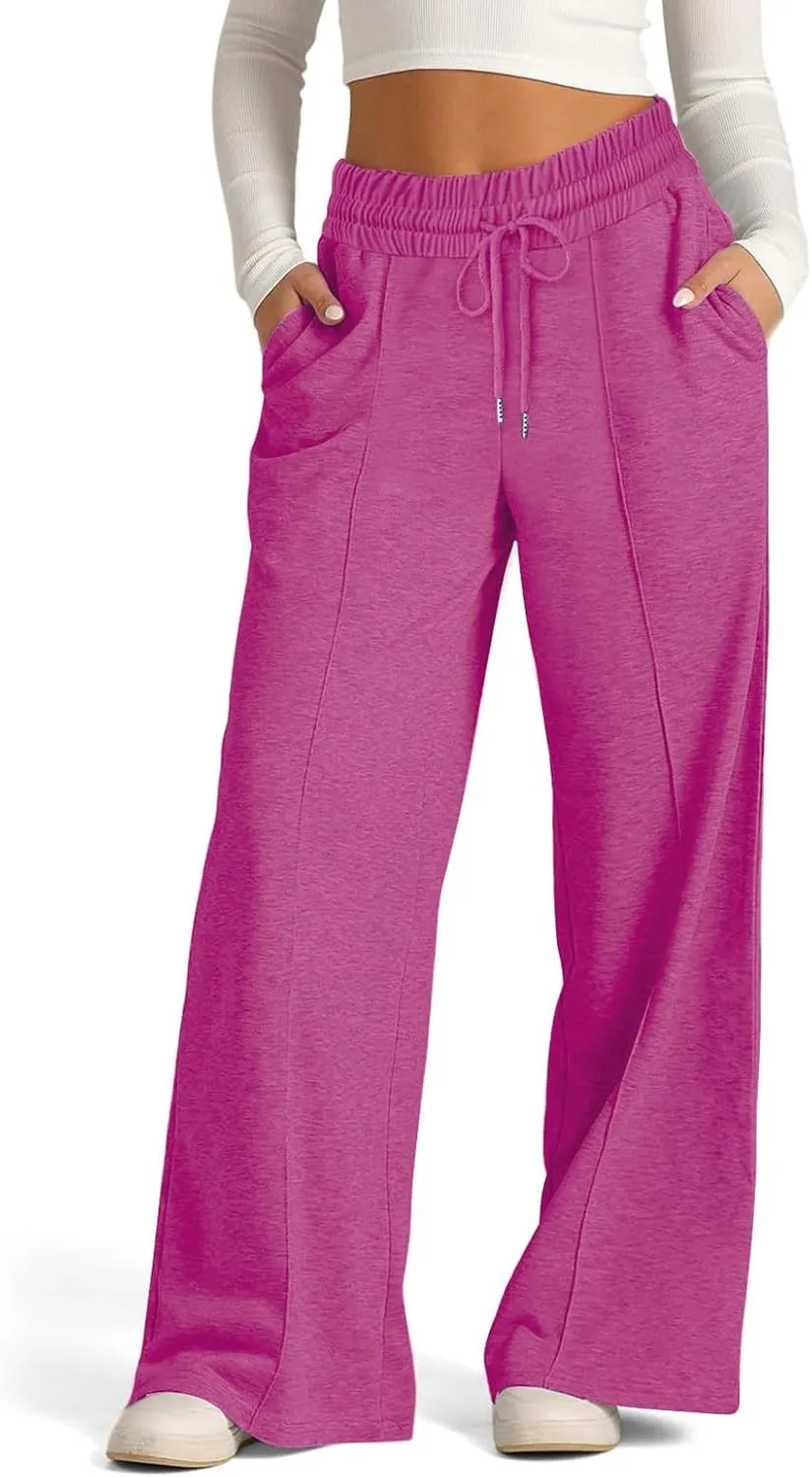 Oversized Wide Leg Sweatpants Women Elastic Drawstring Straight Leg Sweatpants Low Waisted Baggy Lounge Pants Pocket