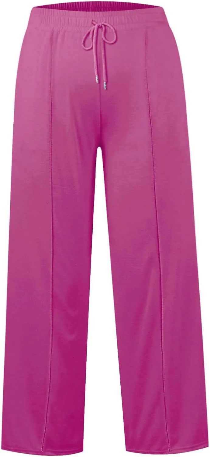 Oversized Wide Leg Sweatpants Women Elastic Drawstring Straight Leg Sweatpants Low Waisted Baggy Lounge Pants Pocket