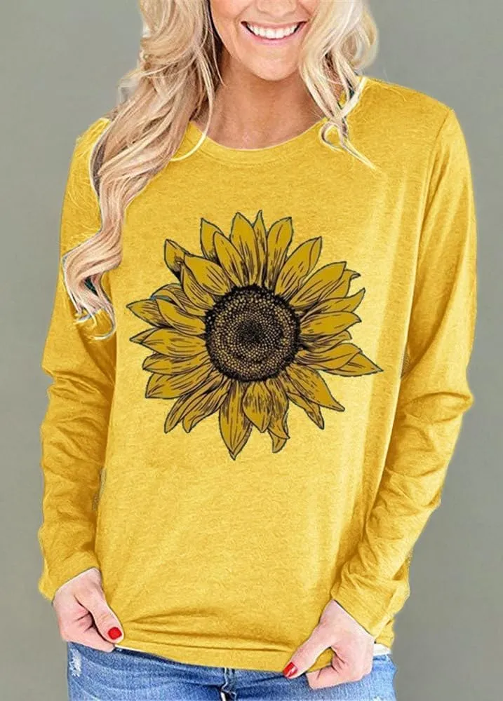 Pfvkeree Women's Sunflower Graphic T Shirt Cute Funny Long Sleeve Casual Cotton Tee Tops
