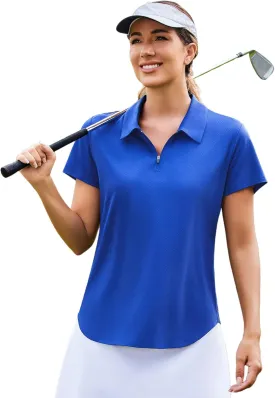 PINSPARK Womens Golf Shirt Zip Up Polo UPF 50  Sun Protection Collared Shirts Quick Dry Short Sleeve Tennis Athletic Top