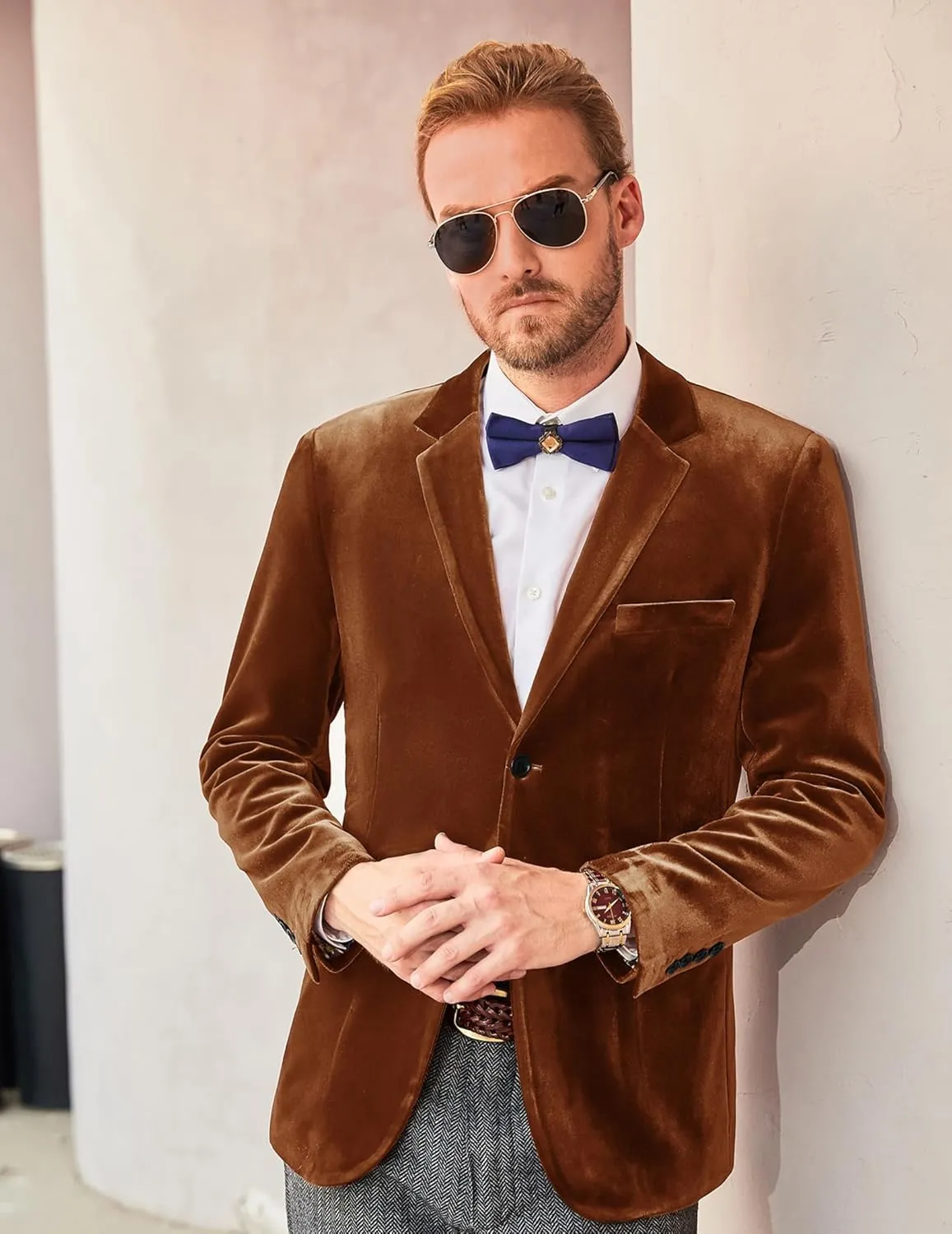 PJ PAUL JONES Mens Velvet Blazer Two Button Sport Coat Solid Slim Fit Suit Jacket for Dinner Prom Wedding